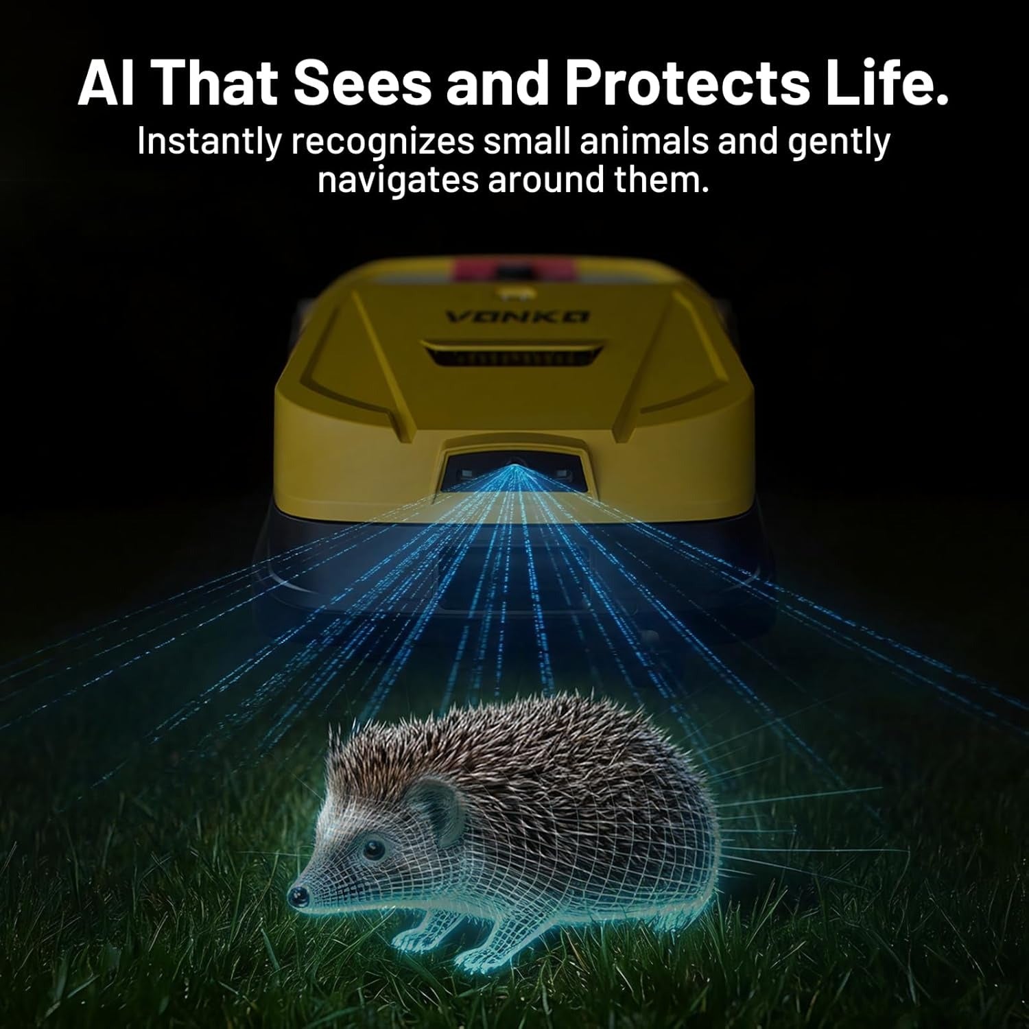 VONKO M200 robotic mower with night vision style detection for safer garden mowing conditions