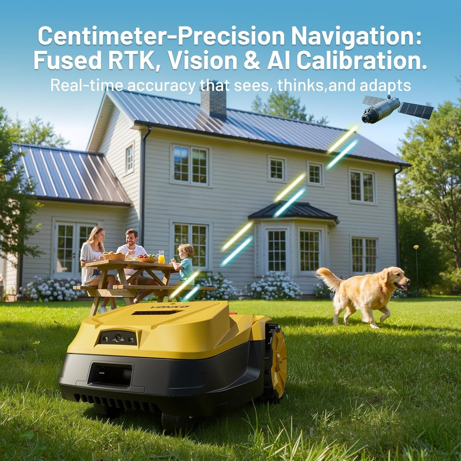 VONKO M200 robot lawn mower with precise navigation for efficient mowing around home garden areas